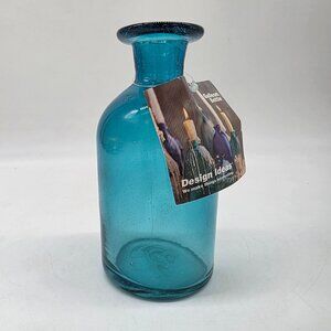 Blue Glass Decorative Galleon Bottle Vase Made In Mexico 6.5" Tall